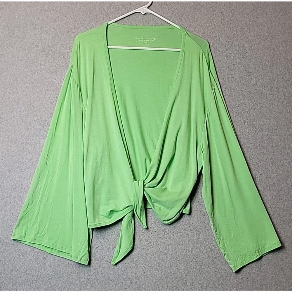 Soft Surroundings Lime Green LS Tie Front Relaxed Fit Cardigan Women's Small